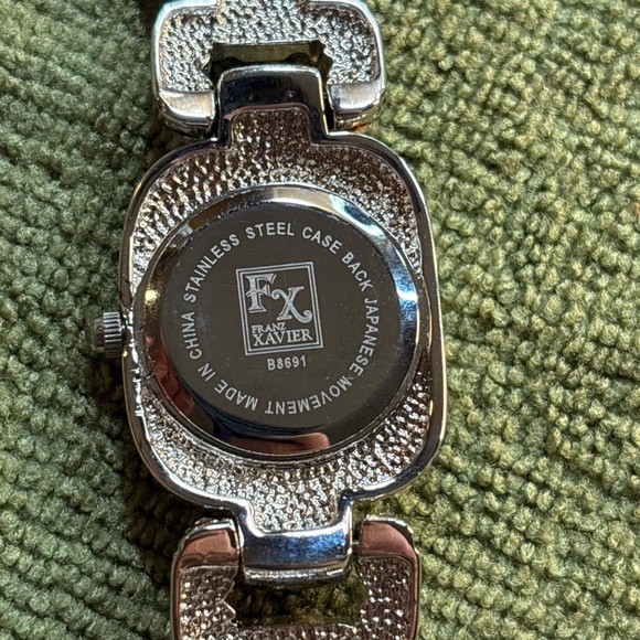 HW65 FRANZ XAVIER Signed ST. STEEL QUARTZ LADIES’ BLUE & CLEAR CRYSTAL WATCH - Picture 6 of 9